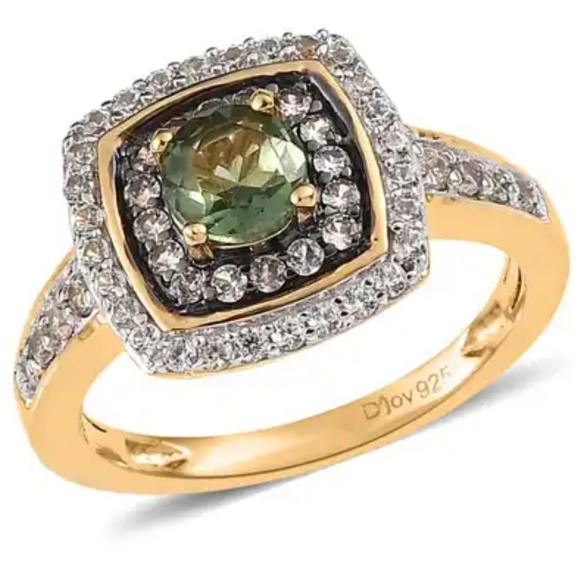 Gem Treasures Jewelry - Genuine Tanzanian Green Apatite, White & Champagne Zircon 18k/925 💍 Sz 6